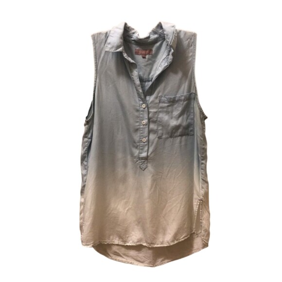 Harper Size Medium Lyocell Sleeveless Collared Blue Ombre Chambray Shirt - Picture 1 of 7